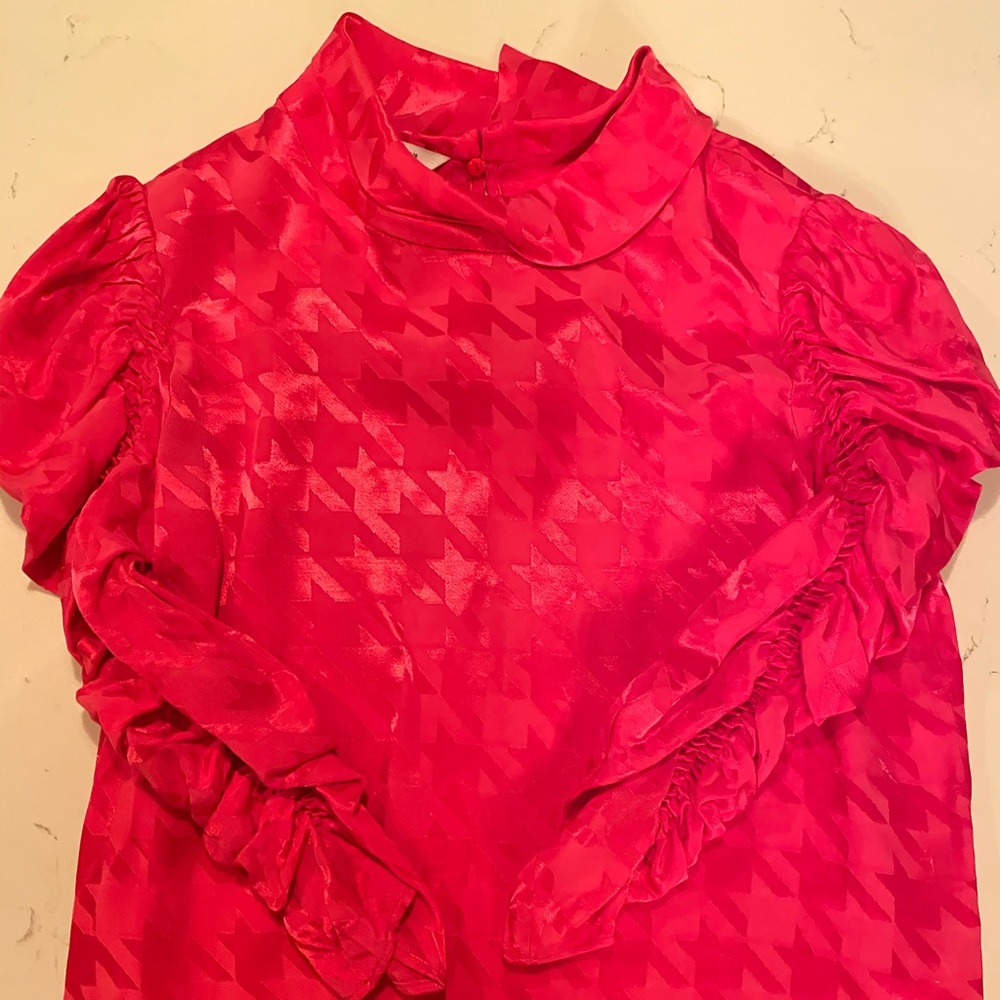 Zara houndstooth touches silk blouse
